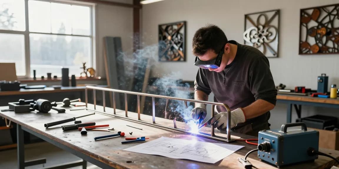 Craftsman creating custom metalwork in North Vancouver, showcasing skills in welding and design.