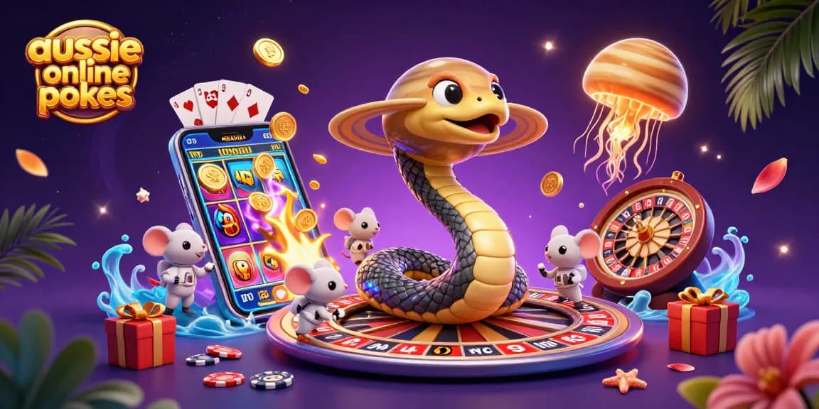 Aussie online pokies come to life as a playful cosmic scene with cartoon characters and casino elements.