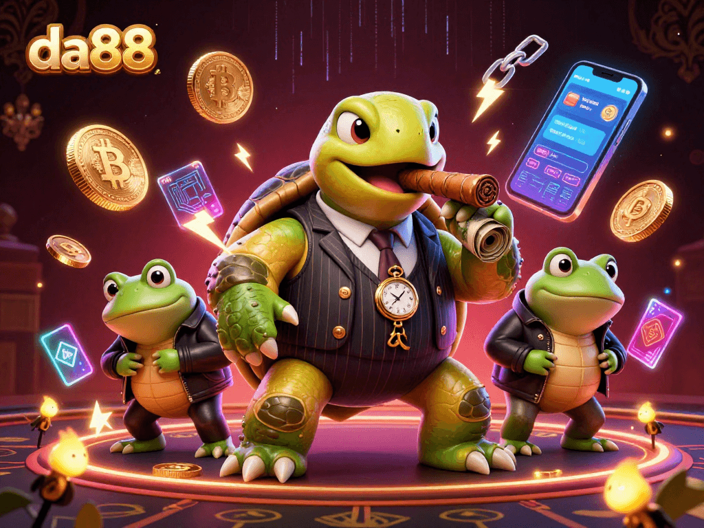 Experience the thrill of da88's casino with vibrant 3D characters and digital elements.