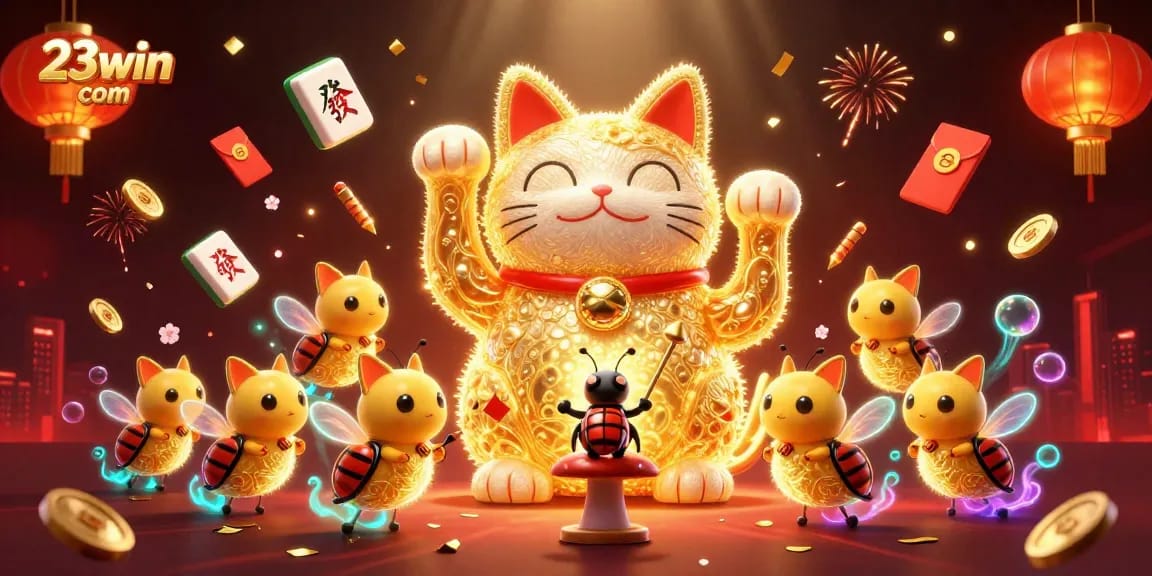 Enhance your play on 23win com with dynamic gambling themed illustration, showcasing lucky symbols and vibrant elements.