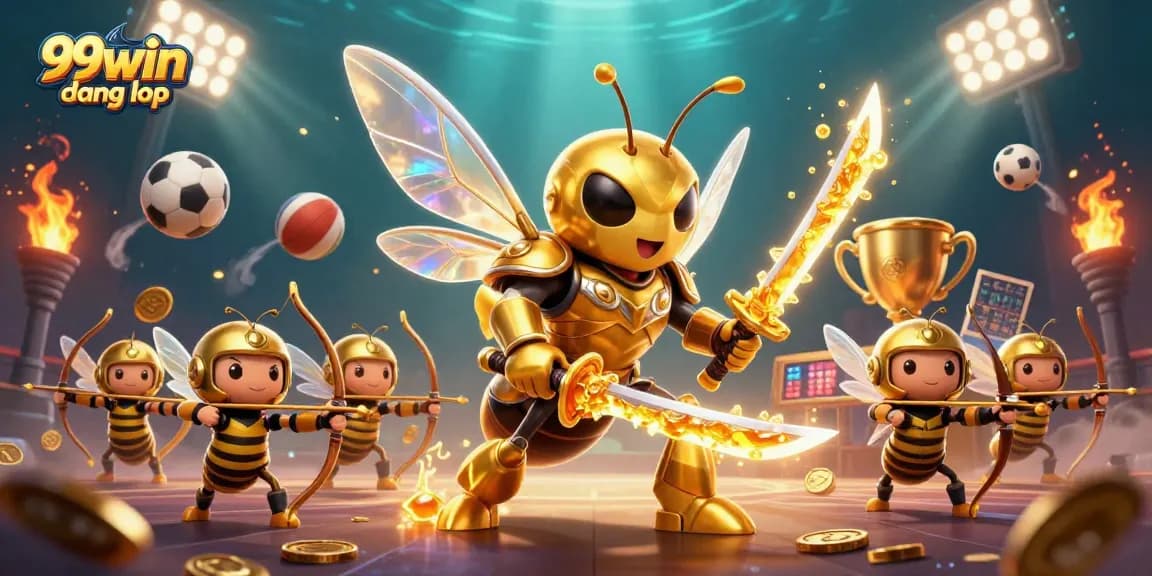 Engage with the thrill of 99win đăng nhập, as a giant hornet samurai leads tiny bee archers in a dynamic casino scene.