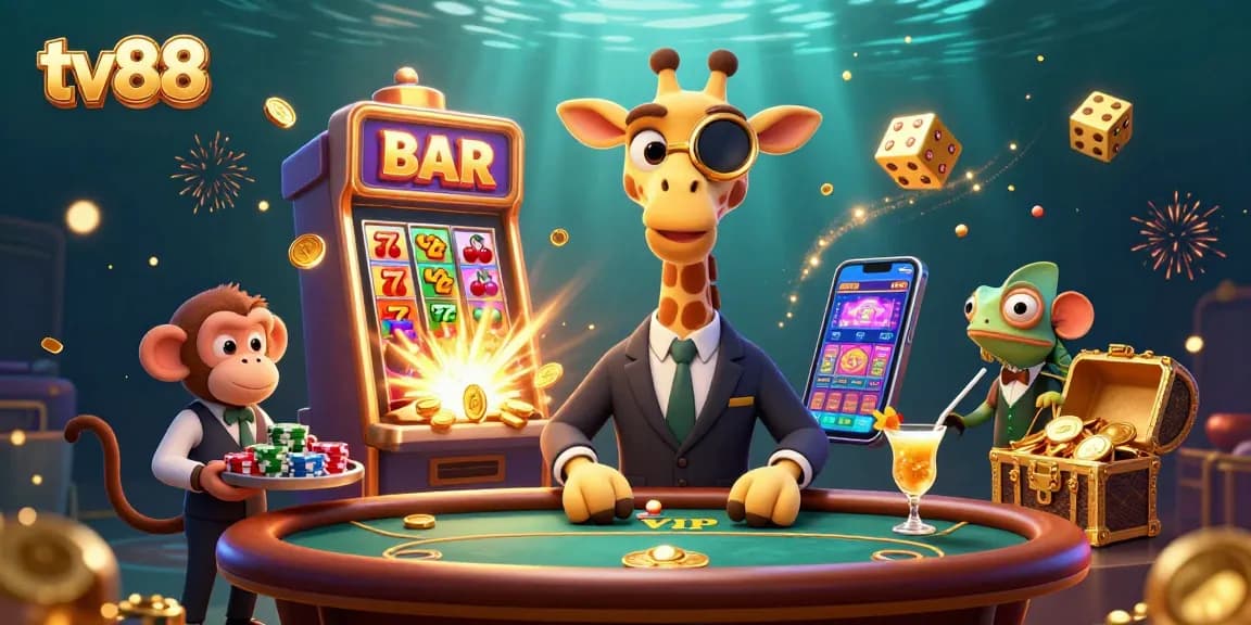 Experience thrill with the exciting gameplay at tv88, featuring cartoon characters in a vibrant casino scene.