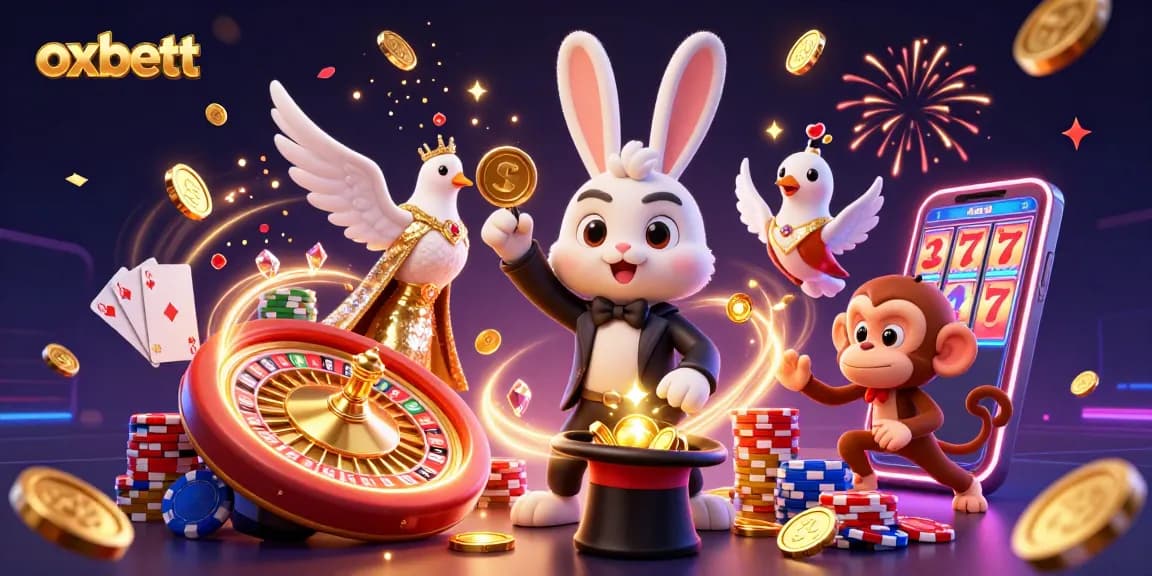 Play slots and grab winning poker chips with oxbett's magical gambling experience illustration.