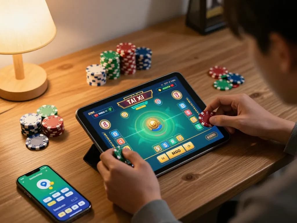 Tài Xỉu gameplay in action on taixiuonlinego app with vibrant interface and colorful chips.