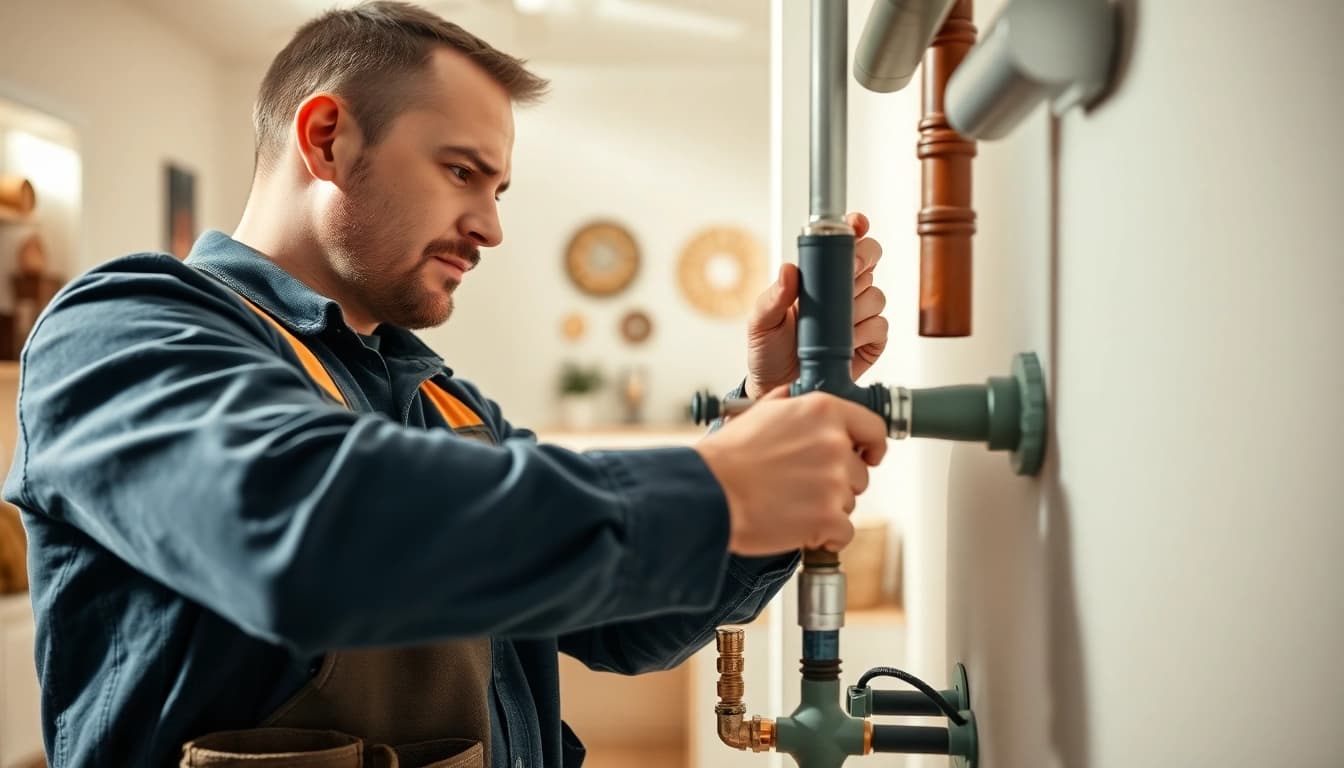 Skilled gas fitter north shore adjusting heating valves in a cozy home setting.