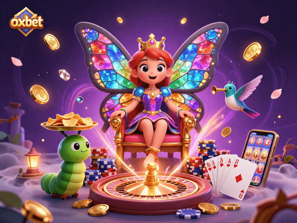 Experience the thrill of oxbet with a vibrant 3D casino illustration showcasing games, wins, and excitement.
