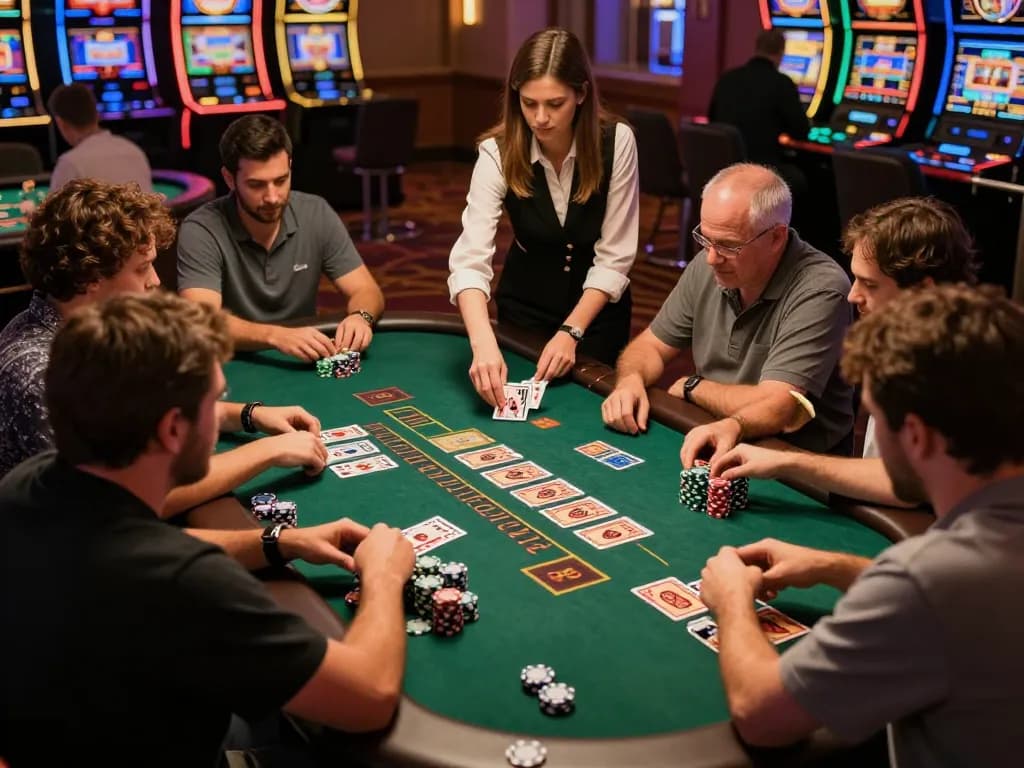 Players engaging in a thrilling game of blackjack at the casino, experience vb88 entertainment and strategy.