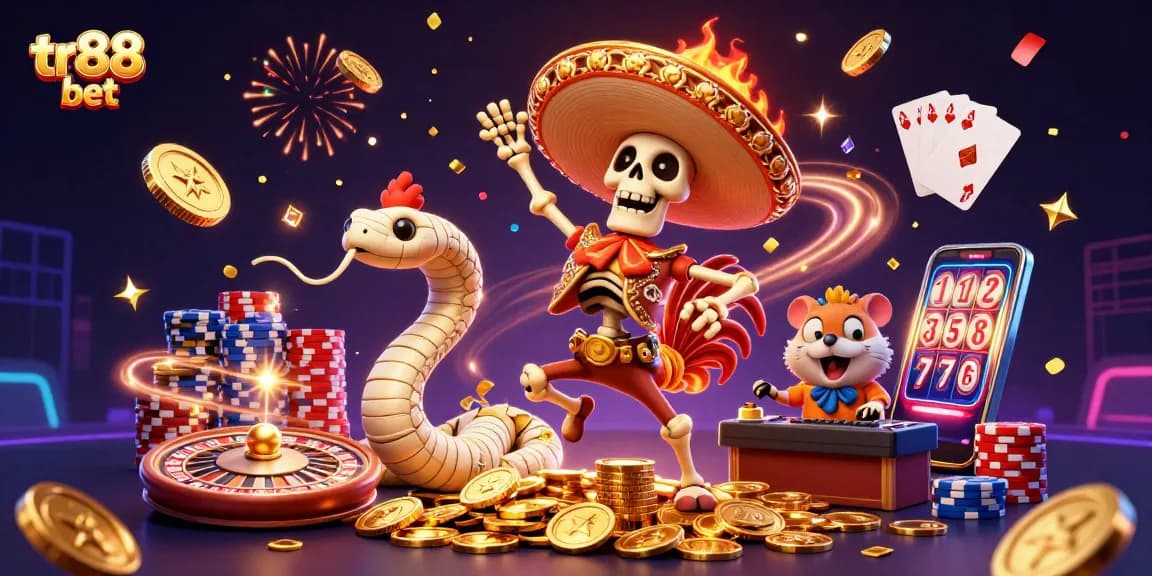Win big with tr88 bet in this vibrant 3D casino celebration scene full of excitement.