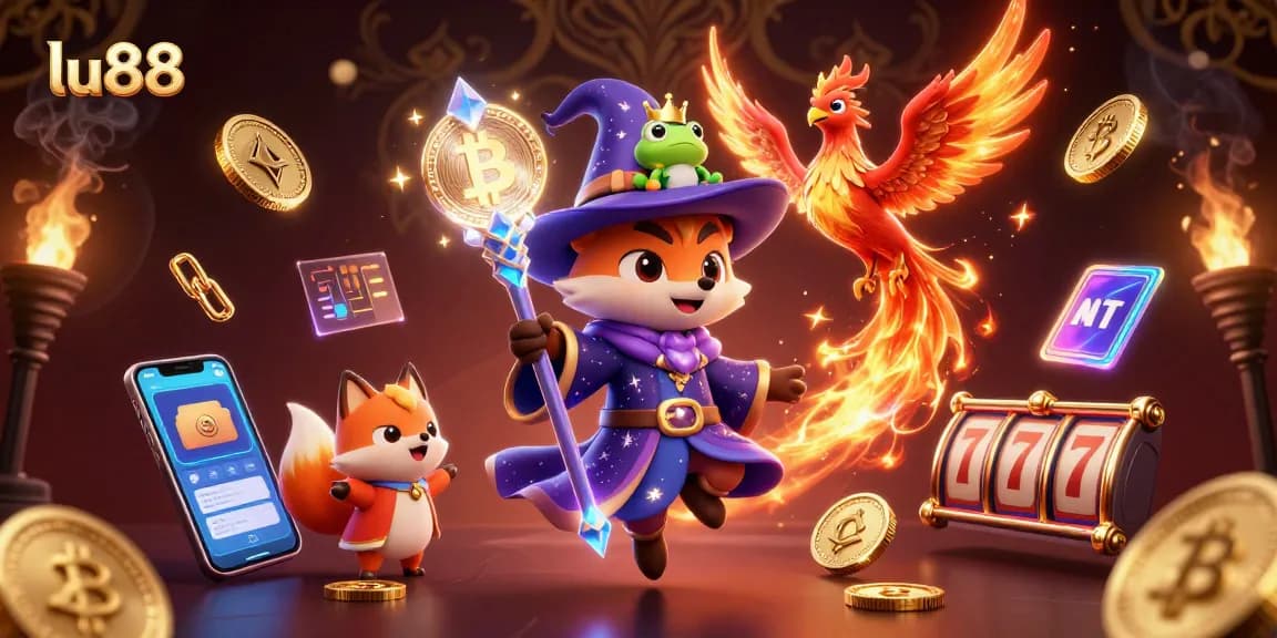 Join the excitement with lu88's vibrant slots experience, featured by a mystical wizard and phoenix!