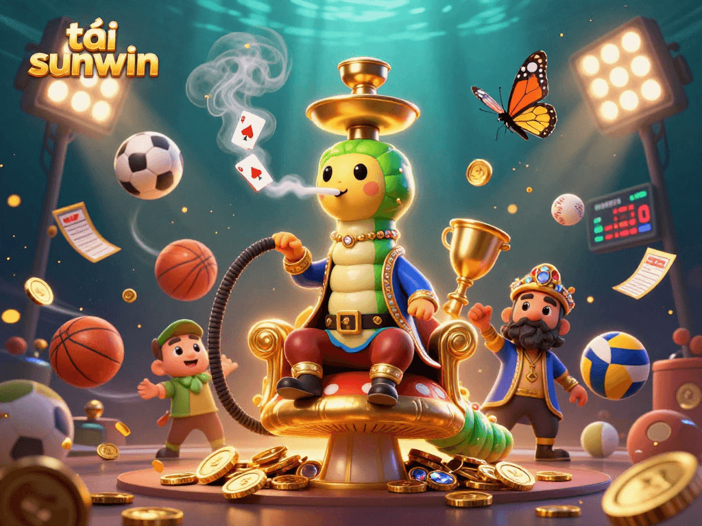 Engage with the vibrant scene of tải sunwin featuring playful characters and dynamic sports elements in a captivating casino environment.