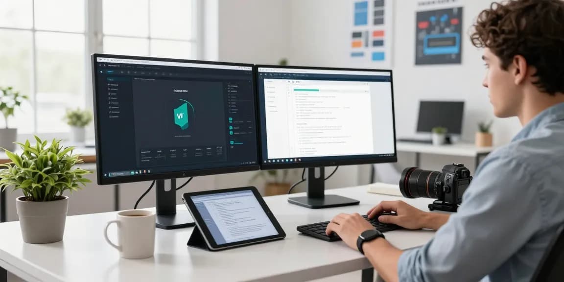 快连 software developer working on network connectivity in modern office