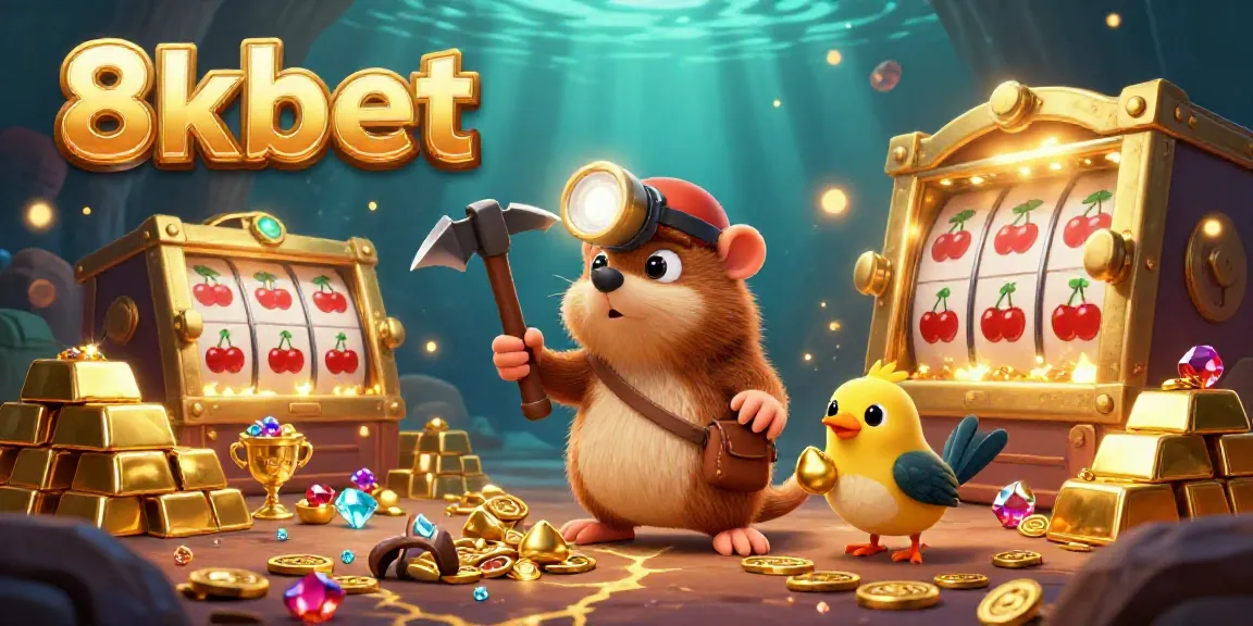 Engage with 8xbet’s vibrant casino world, featuring an adventurous mole mining golden treasures and jewels.