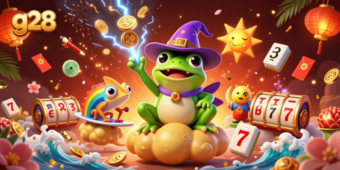Experience the excitement of g28 as the weather wizard frog conjures coins amidst a vibrant casino scene.