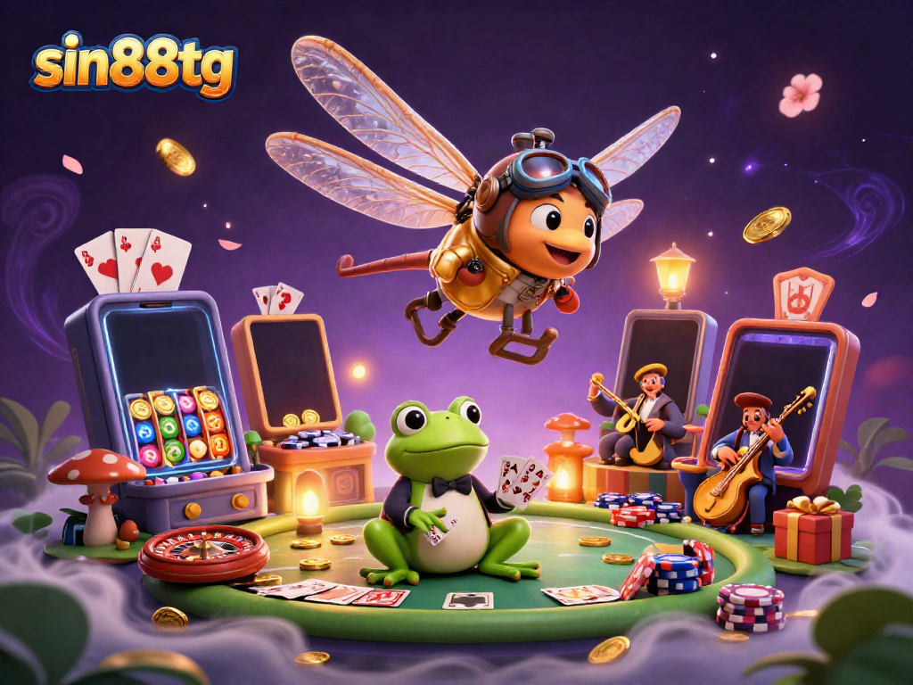 Experience thrilling gaming action with sin88tg at a vibrant lily pad casino featuring animated characters.