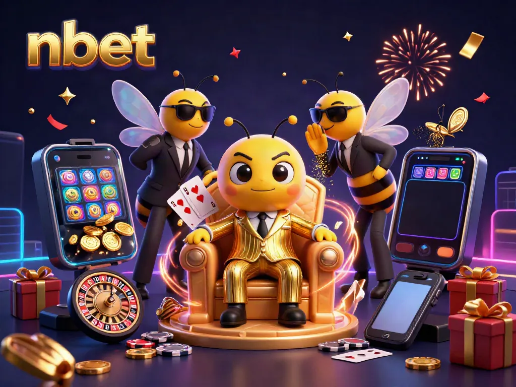 Experience thrilling gaming at nbet with a buzzing bee mob boss among vibrant casino elements.