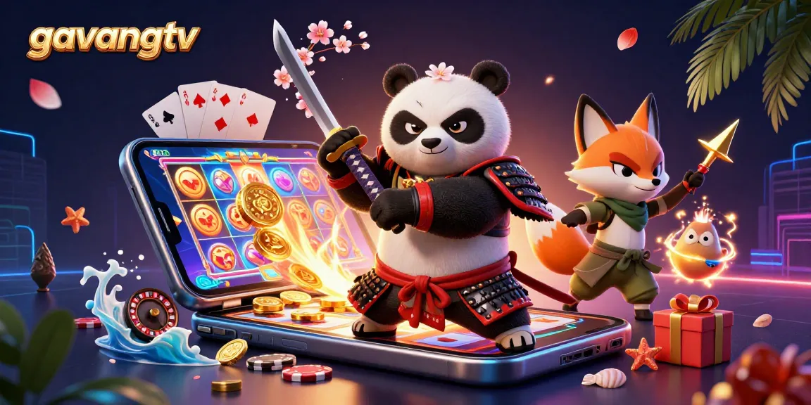 Experience thrilling gameplay on GavangTV with a fierce samurai panda and captivating gaming elements.