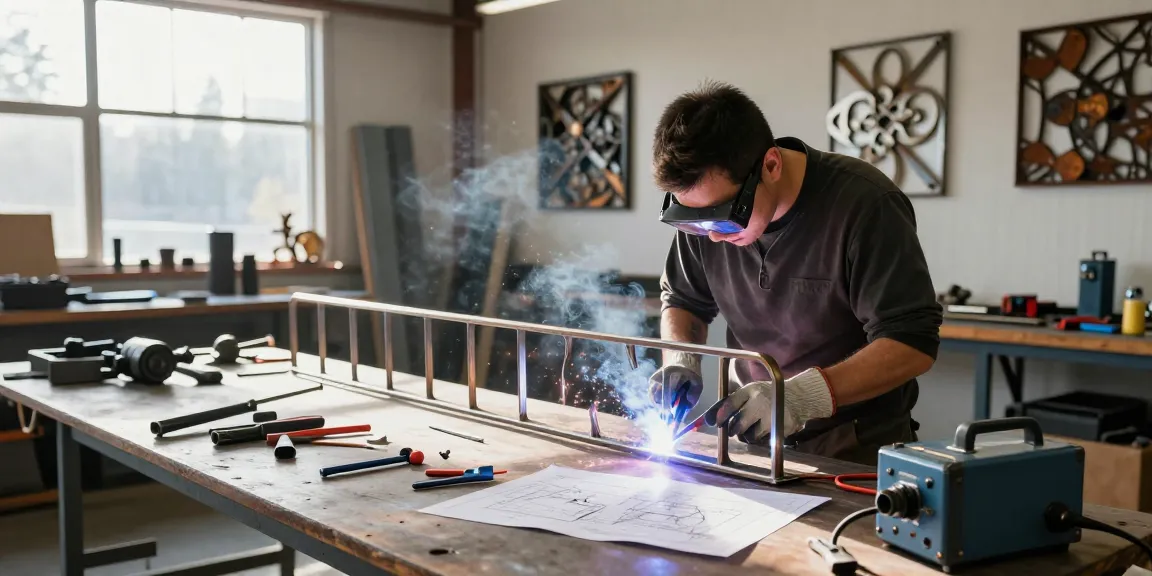 Craftsman creating custom metalwork in North Vancouver, showcasing skills in welding and design.