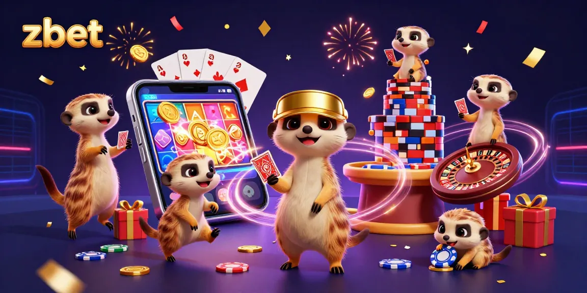 Experience the excitement at zbet casino with a lively meerkat scene, showcasing gaming action and fun.