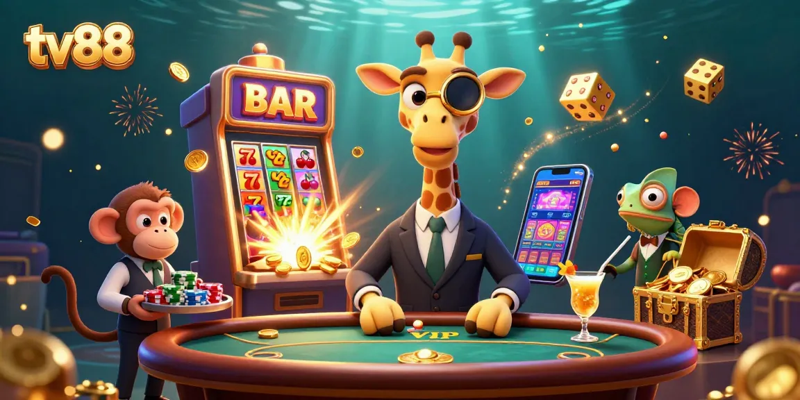 Experience thrill with the exciting gameplay at tv88, featuring cartoon characters in a vibrant casino scene.