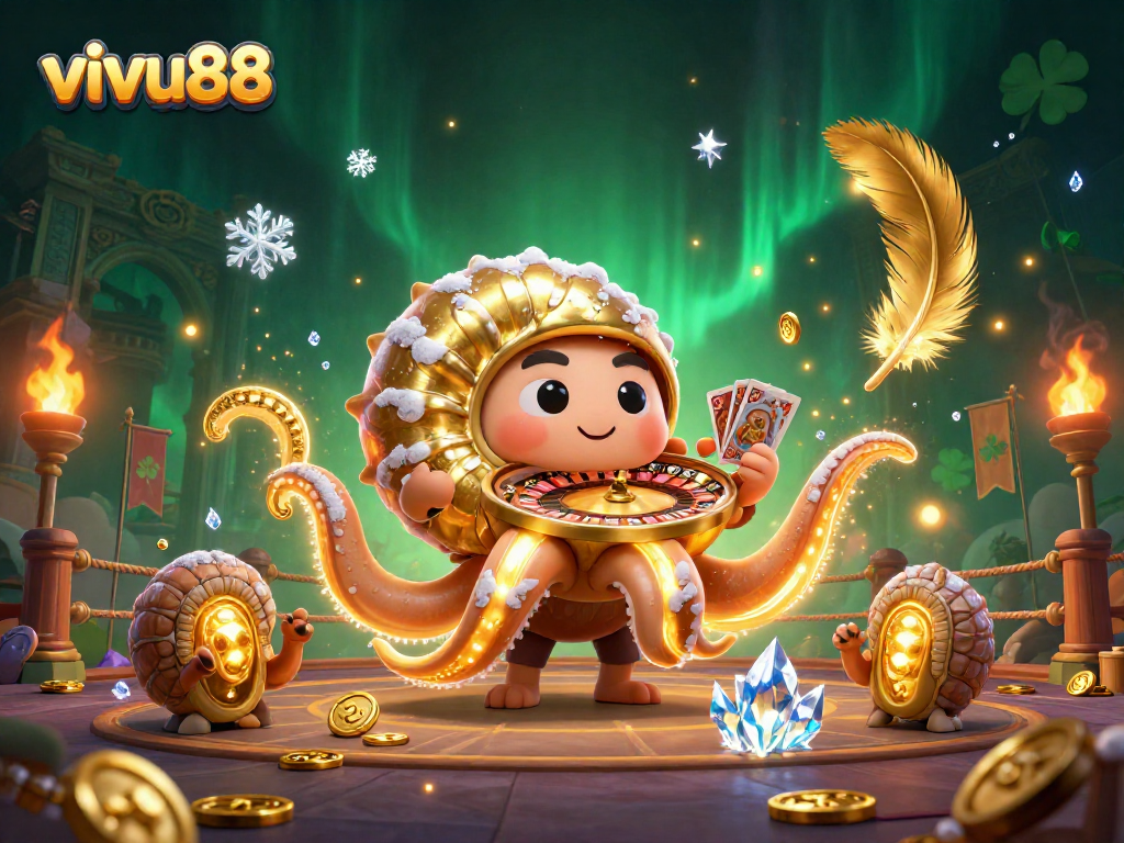 Experience the thrilling world of vivu88 with an engaging 3D illustration featuring a giant nautilus and exciting gambling elements.