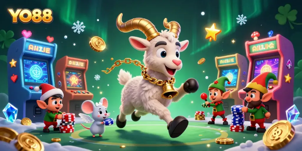 Experience the thrill of YO88 as mischievous gremlins steal poker chips in a festive 3D casino.