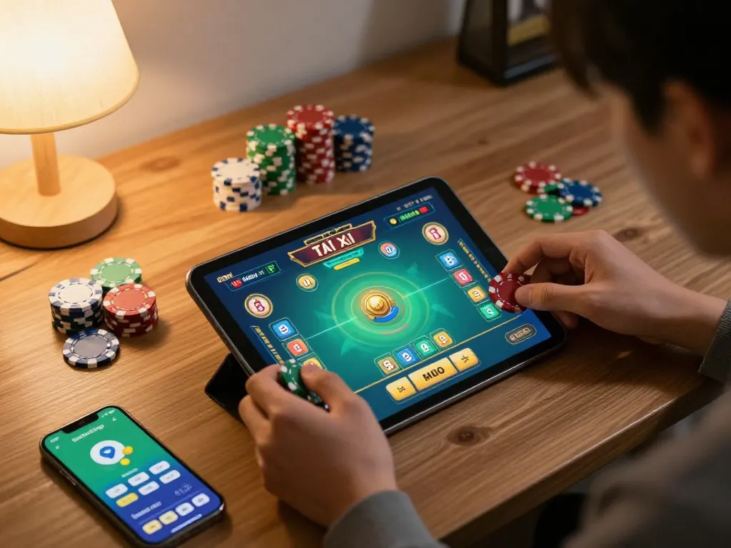 Tài Xỉu gameplay in action on taixiuonlinego app with vibrant interface and colorful chips.