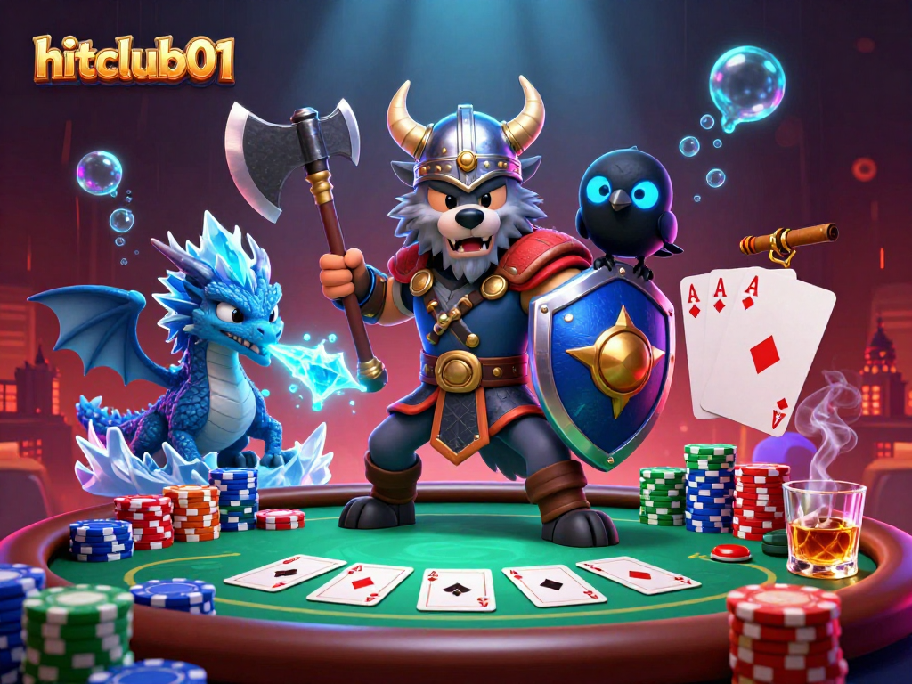 Engage with hitclub01 and experience thrilling poker action and dynamic characters in an immersive casino scene.