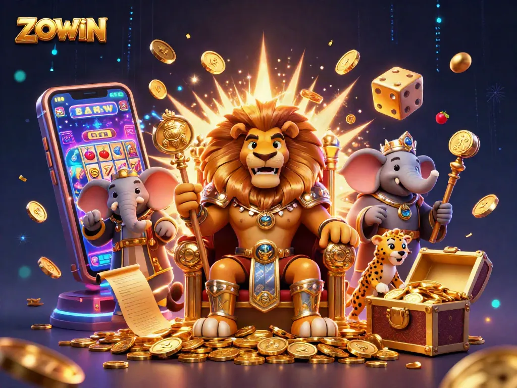 ZOWIN engages players with an exciting casino experience, showcasing a thrilling jackpot scene alive with golden coins.