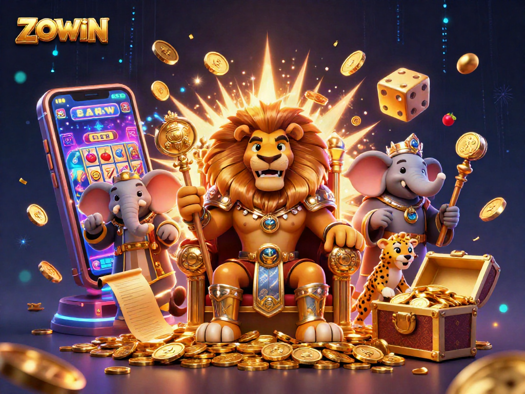 ZOWIN engages players with an exciting casino experience, showcasing a thrilling jackpot scene alive with golden coins.