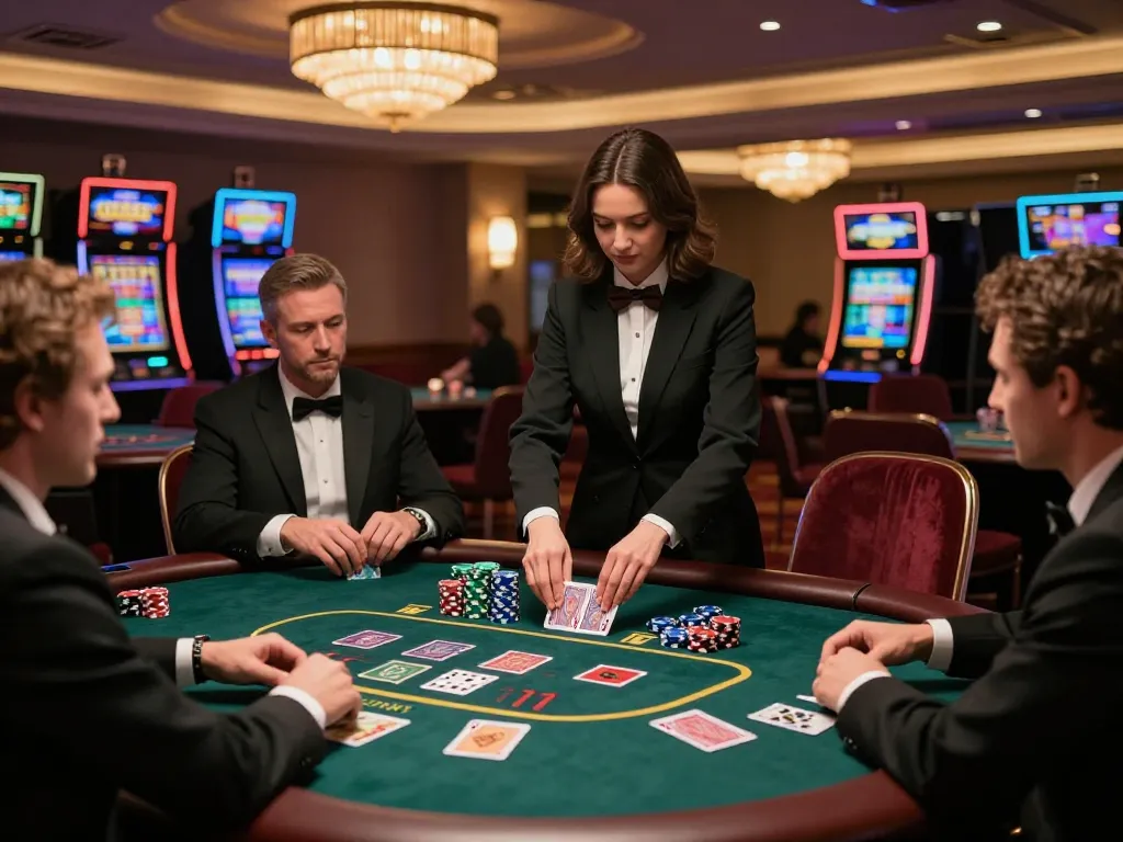 Experience exciting gameplay at Lu 88's blackjack table with professional dealers in an elegant casino atmosphere.