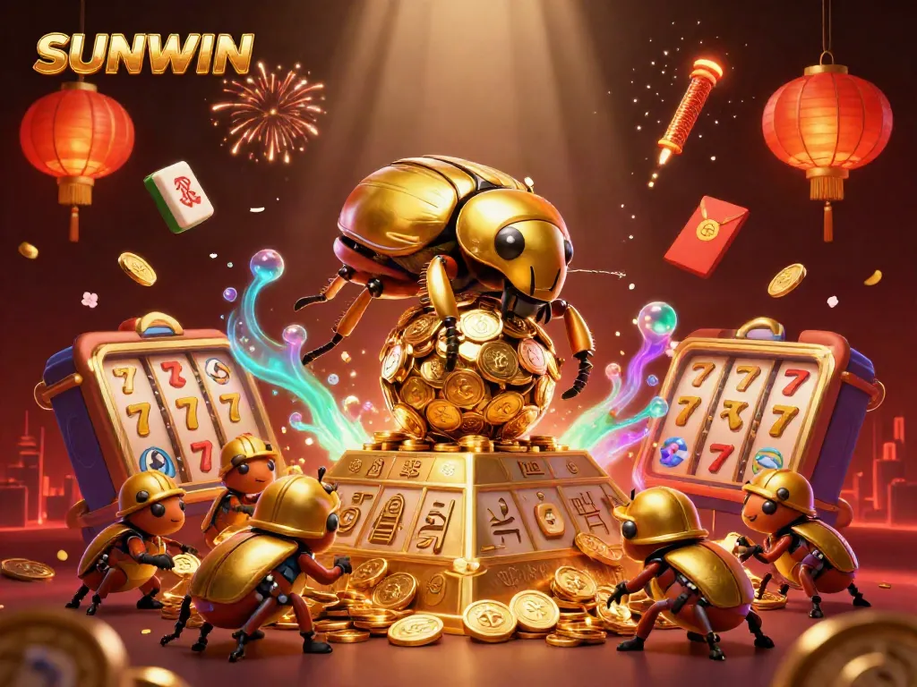 Engage in SUNWIN's vibrant gaming universe with a dynamic beetle and golden treasures.
