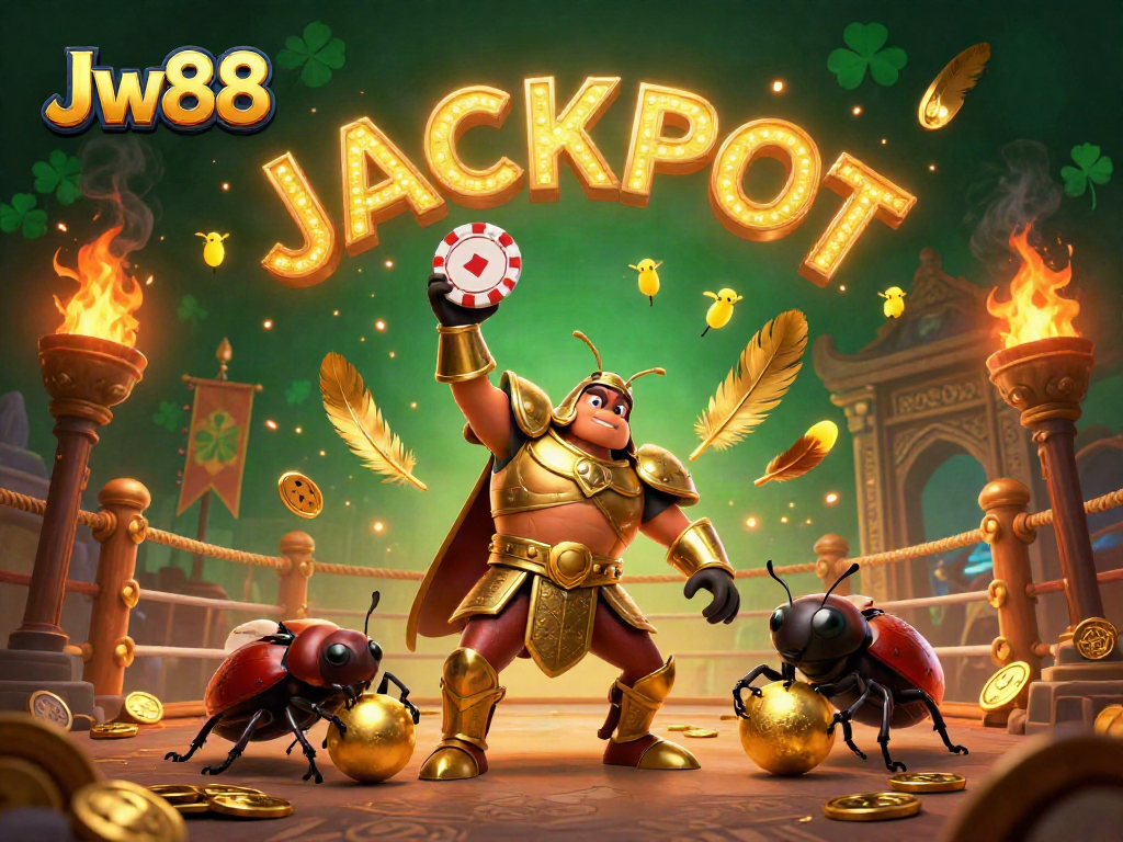 Engage in thrilling gameplay with Jw88 as victorious characters celebrate a casino jackpot.