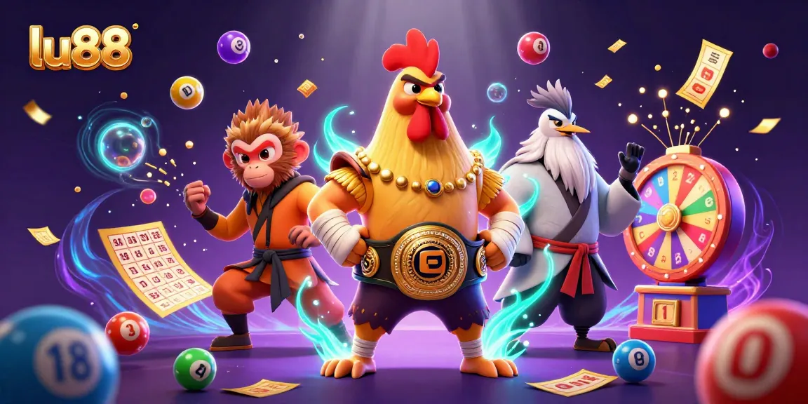 Join the action at lu88 with vibrant lottery balls, lucky characters, and exhilarating gaming excitement!