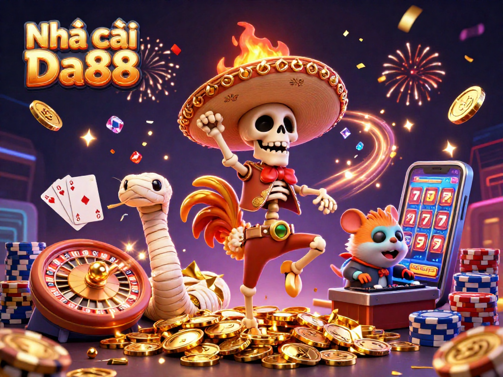 Experience thrilling wins at Nhà cái Da88 with vibrant 3D casino characters celebrating amidst riches.