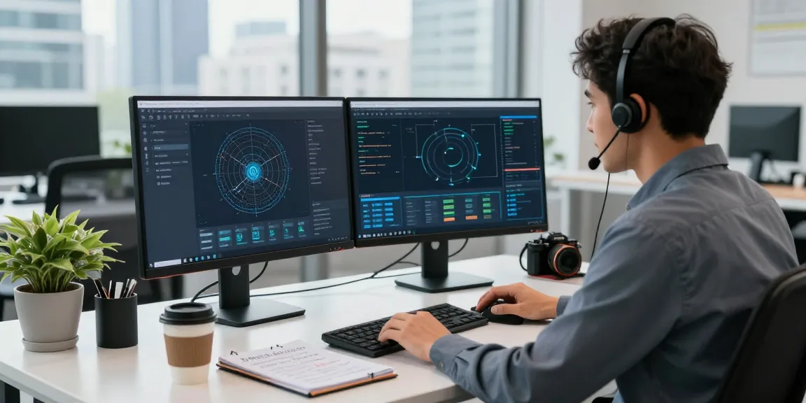 快连 tech support professional optimizing network solutions at modern desk.