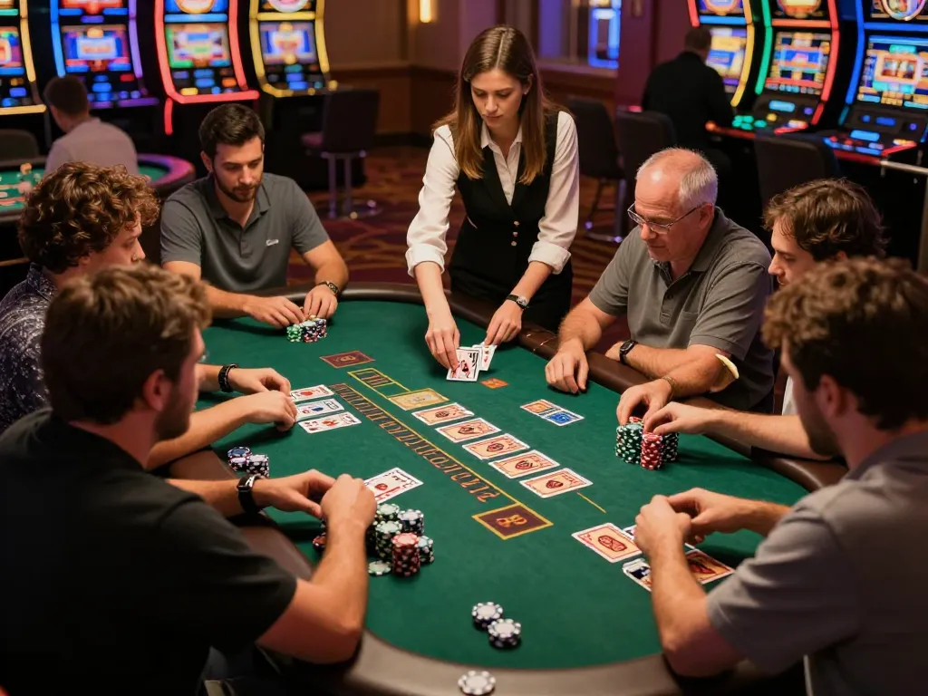 Players engaging in a thrilling game of blackjack at the casino, experience vb88 entertainment and strategy.
