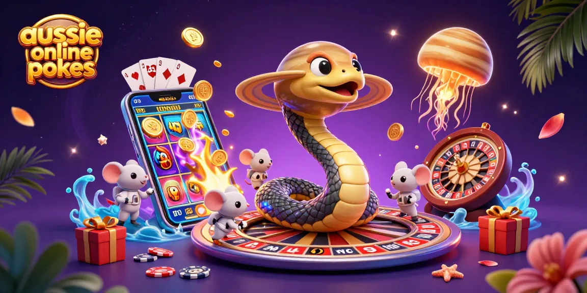 Aussie online pokies come to life as a playful cosmic scene with cartoon characters and casino elements.