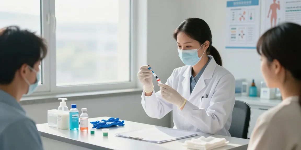 Healthcare professional preparing a 10 ML syringe in a modern clinic, highlighting patient care.