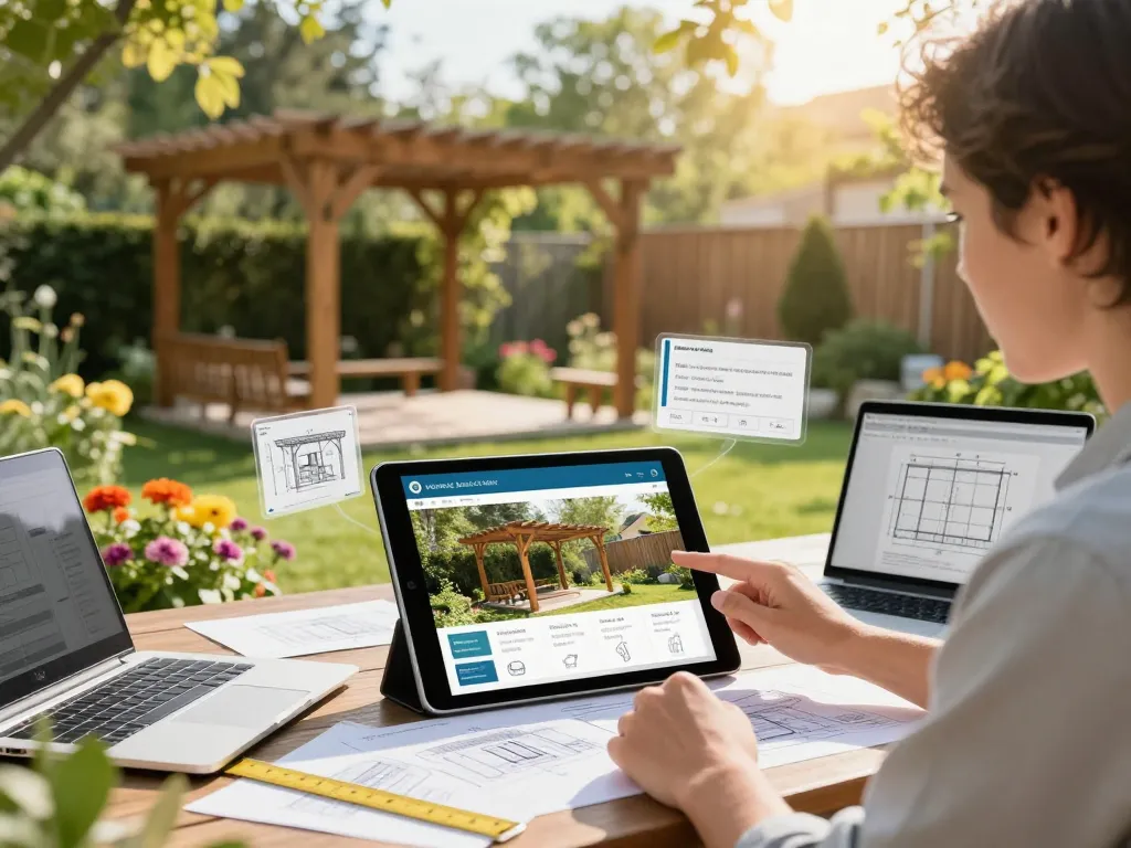 Interactive pergola sales software in action, visualizing designs in augmented reality.