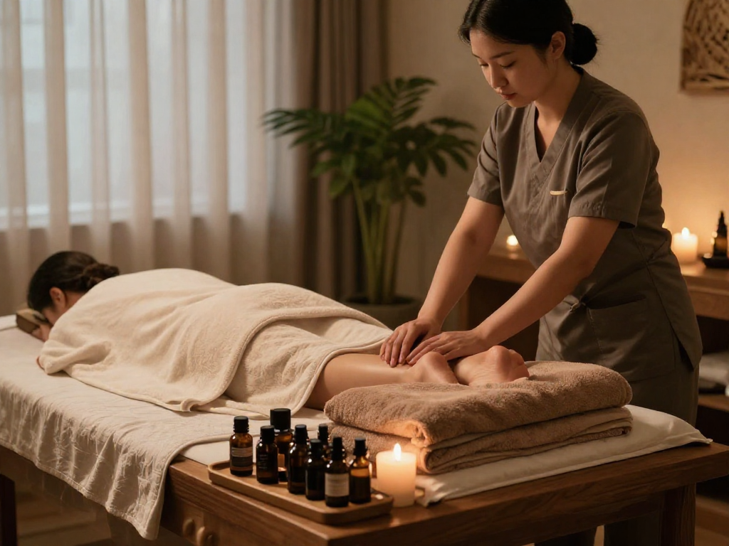 Relaxing 마포출장안마 session in a luxurious spa setting, showcasing serene atmosphere and professional therapy