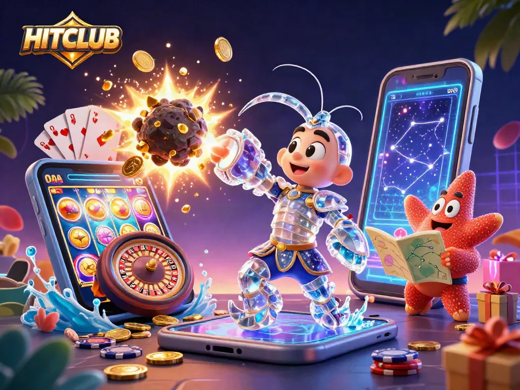 Win big with HITCLUB as a galactic samurai mantis shrimp joins a vibrant casino adventure.