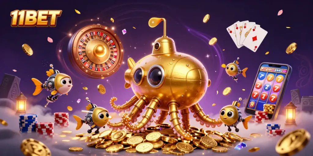 Experience the thrill of winning with 11BET, surrounded by cascading treasures in a digital casino.