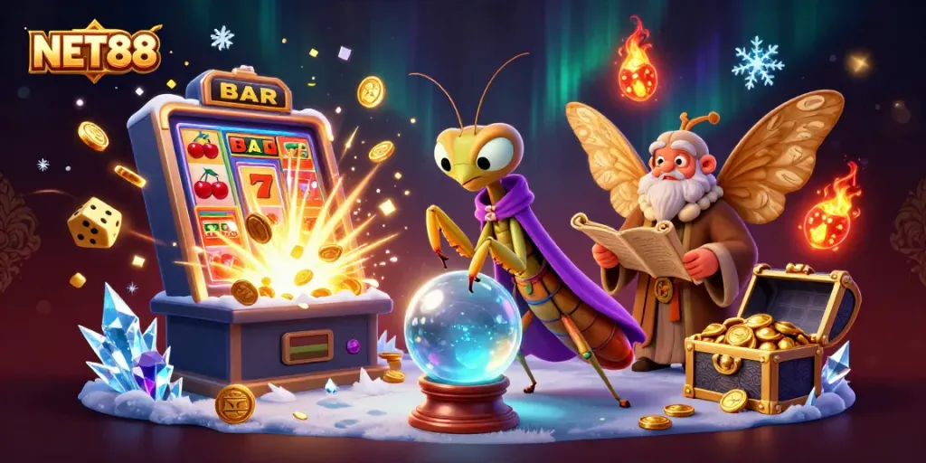 NET88 engages gamblers with a vibrant 3D casino scene featuring lively characters and dynamic elements.