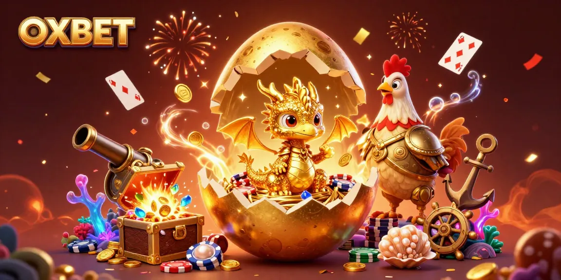 Engage in thrilling gameplay at OXBET with a golden dragon guarding poker chips amidst festive casino elements.
