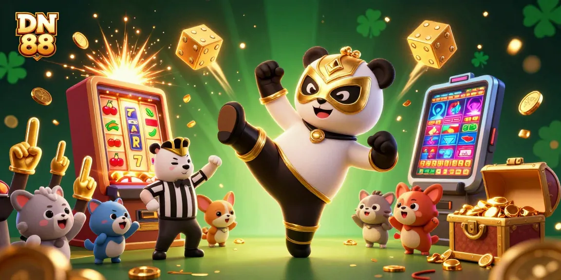 Experience the excitement of DN 88 with a vibrant scene featuring animated characters, gold coins, and casino elements.